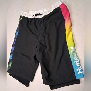 Hurley Black Board Shorts with Multicolor Side